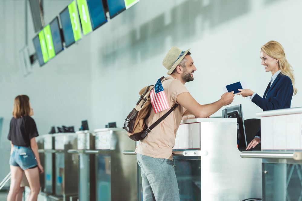 A man checks in at the airport