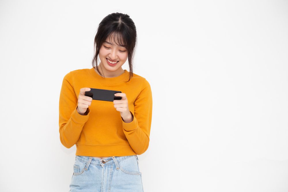 A woman using a phone