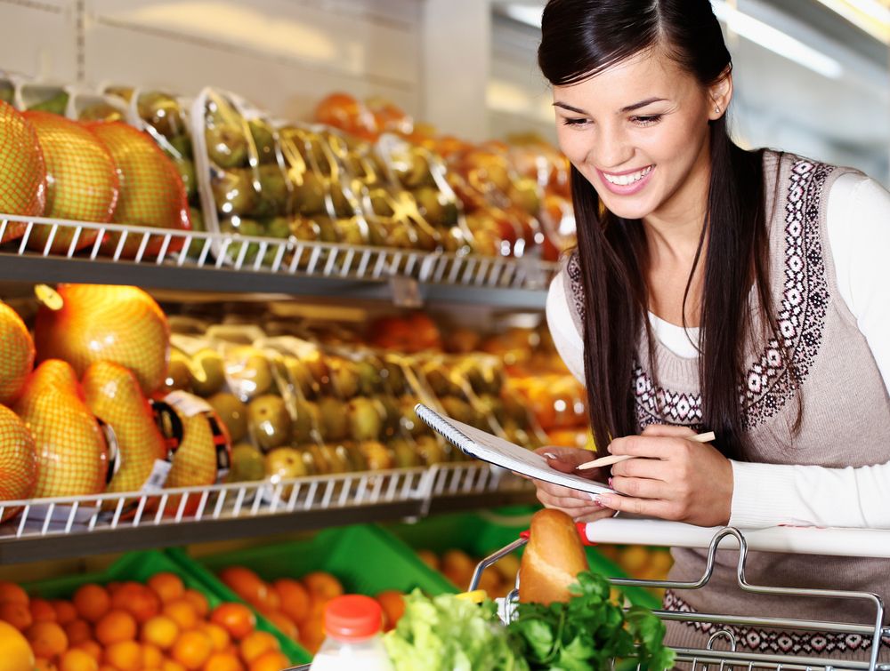 A young woman shopping for groceries